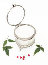 Load image into Gallery viewer, Presenting a stylish greek style classic scented candle jar with a glass lid attached. These candle jars feature a thick, sturdy base, with pewter feet, and rims, the wide opening accommodates an easy re-filling. These jars have been designed to tolerate high heat. Perfect gift for a wedding, birthday, corporate gift, or any other special occasion.